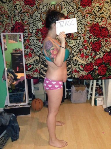 A progress pic of a 5'4" woman showing a snapshot of 162 pounds at a height of 5'4