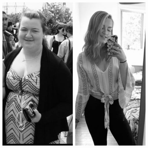5 foot 9 Female Before and After 70 lbs Fat Loss 235 lbs to 165 lbs