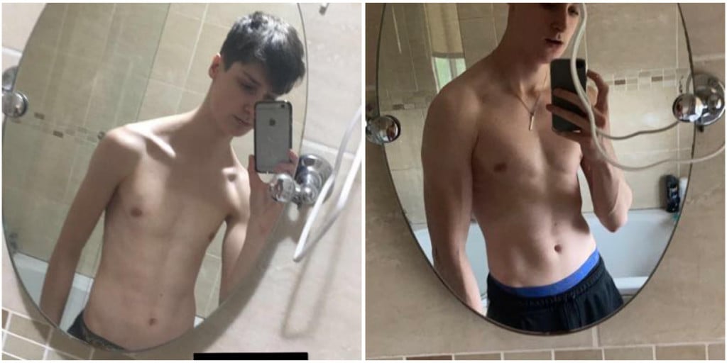 Before and After 24 lbs Muscle Gain 6 feet 1 Male 123 lbs to 147 lbs