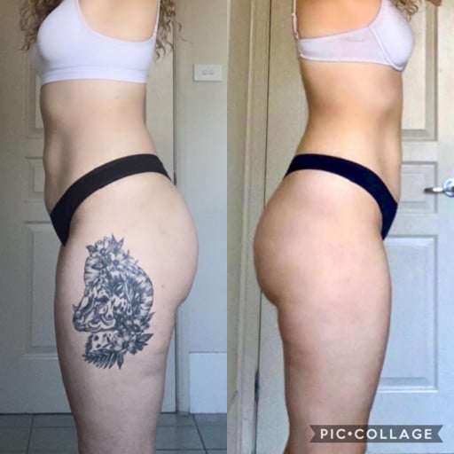 A progress pic of a 5'8" woman showing a fat loss from 165 pounds to 163 pounds. A respectable loss of 2 pounds.