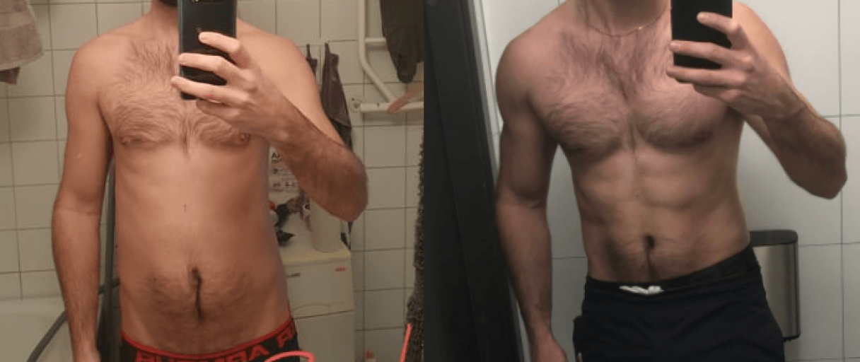 27 lbs Muscle Gain Before and After 5 feet 10 Male 138 lbs to 165 lbs