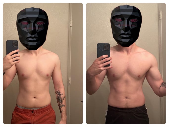 5'10 Male 7 lbs Muscle Gain Before and After 157 lbs to 164 lbs