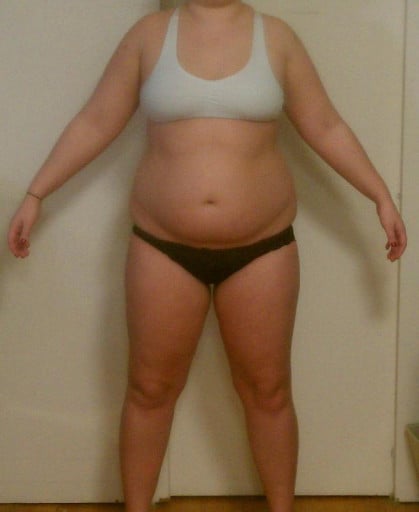 A photo of a 5'4" woman showing a snapshot of 195 pounds at a height of 5'4
