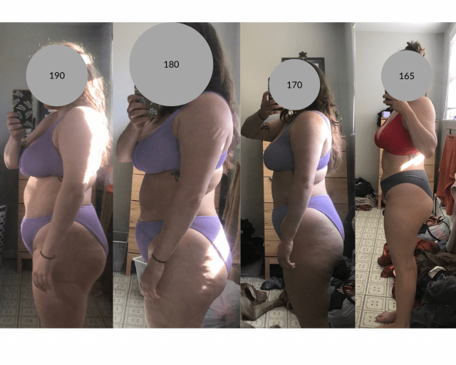 Before and After 35 lbs Fat Loss 5 feet 4 Female 200 lbs to 165 lbs