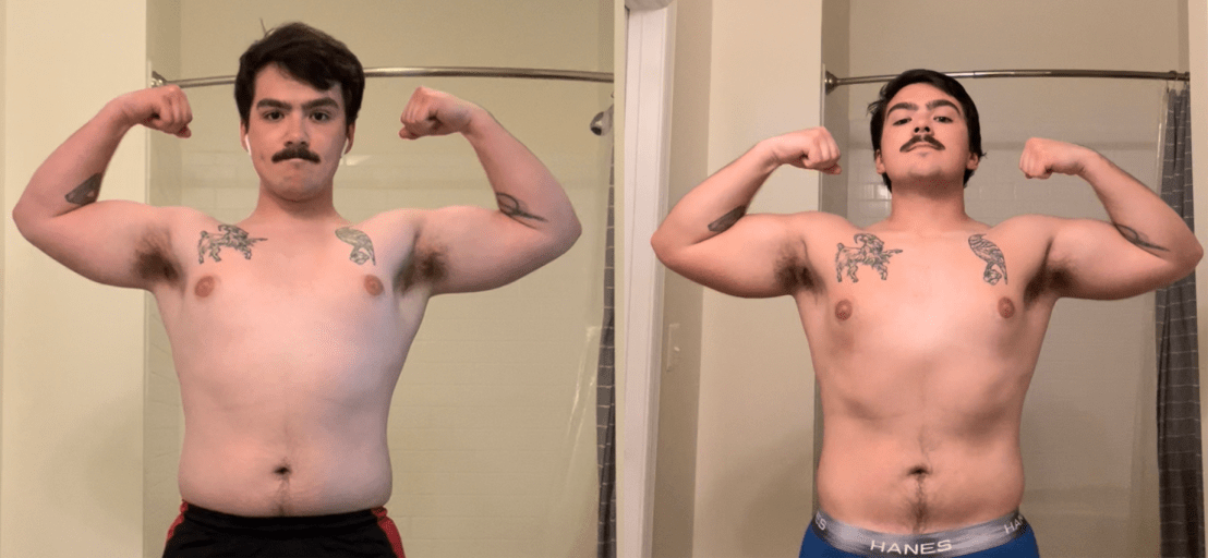 A photo of a 5'7" man showing a weight cut from 195 pounds to 189 pounds. A total loss of 6 pounds.