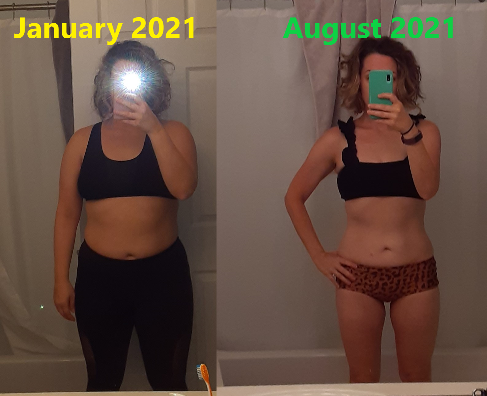 Before and After 45 lbs Fat Loss 5 foot 6 Female 188 lbs to 143 lbs