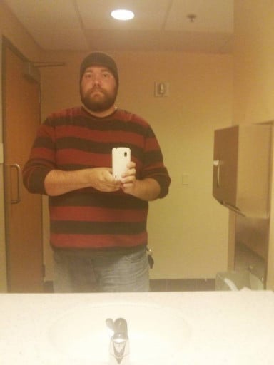A picture of a 6'4" male showing a fat loss from 335 pounds to 242 pounds. A respectable loss of 93 pounds.