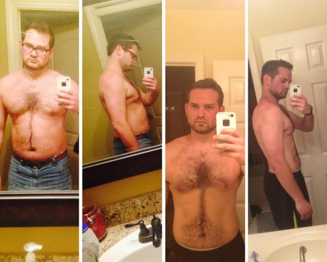 A picture of a 6'0" male showing a weight loss from 225 pounds to 187 pounds. A respectable loss of 38 pounds.