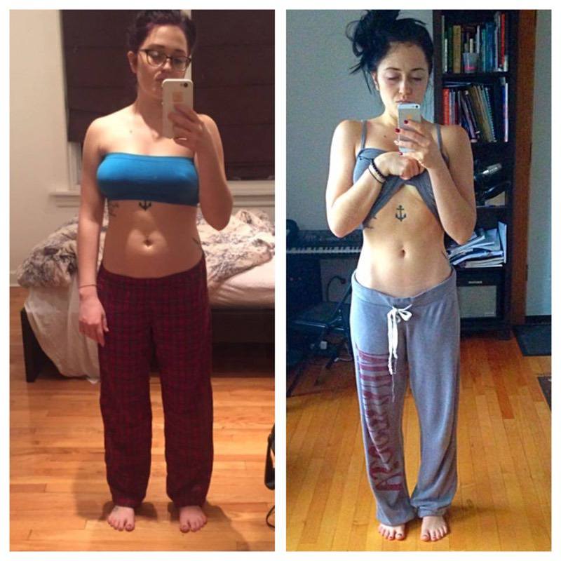 5'3 Female goes from 119lbs to 115lbs - (160cm, 54kg to 52kg) .