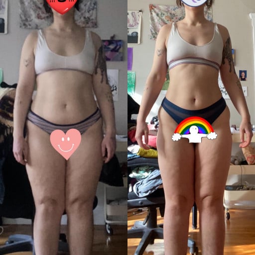 F/22/5’7 [203lbs > 183 lbs = 20lbs] (2 months) It’s not a lot and I’m nowhere near done, but I want to affirm that my body is changing! Sometimes it shows in little ways. Feeling better is what matters (Also, fat legs ftw)