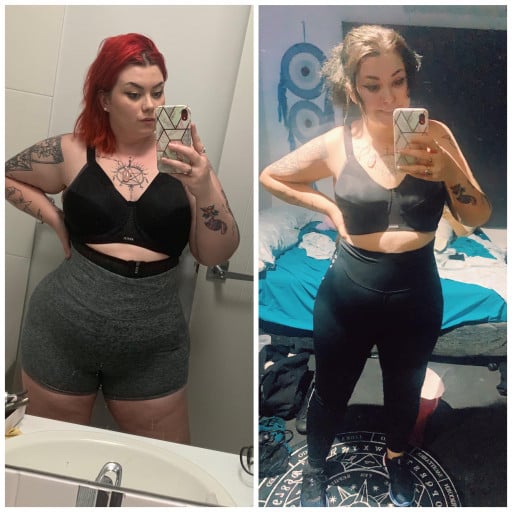 Before and After 39 lbs Weight Loss 5'5 Female 255 lbs to 216 lbs