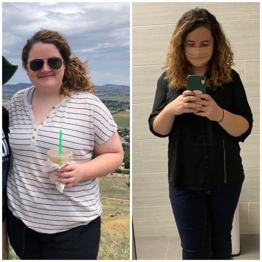 5 feet 7 Female Before and After 53 lbs Weight Loss 264 lbs to 211 lbs