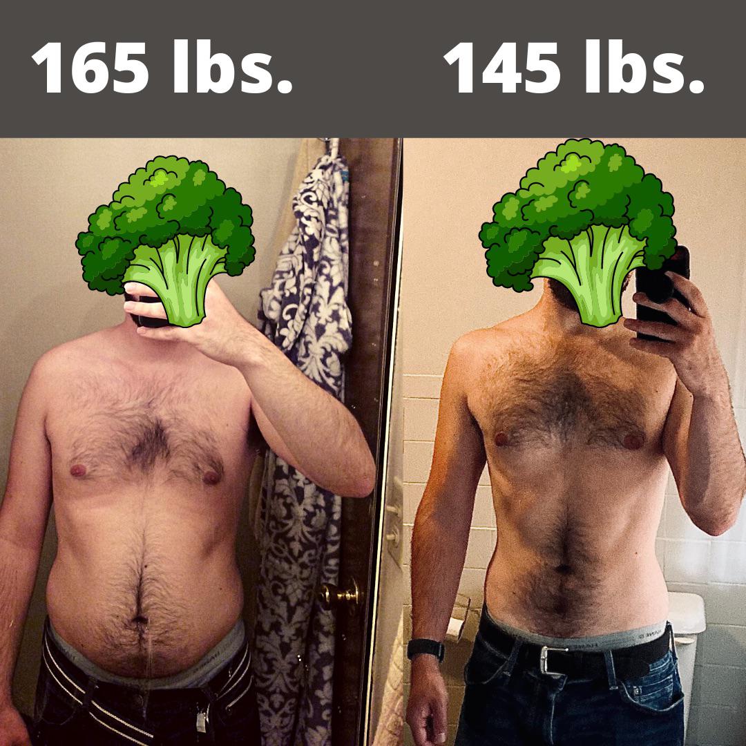20 lbs Weight Loss Before and After 5'7 Male 165 lbs to 145 lbs