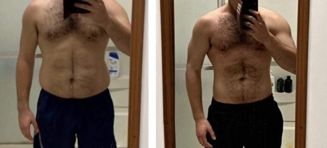 6 foot Male Before and After 35 lbs Weight Loss 215 lbs to 180 lbs