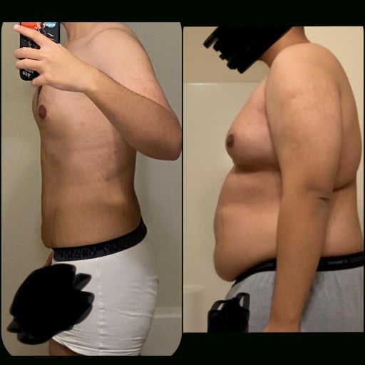 Before and After 80 lbs Fat Loss 5 feet 8 Male 260 lbs to 180 lbs