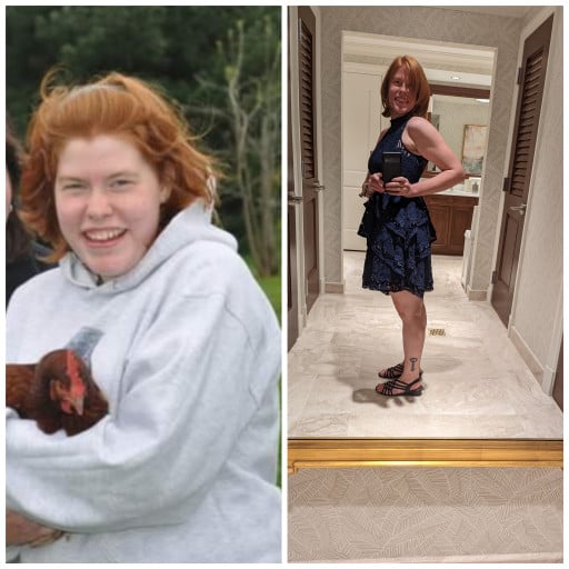 5 feet 3 Female Before and After 63 lbs Fat Loss 198 lbs to 135 lbs