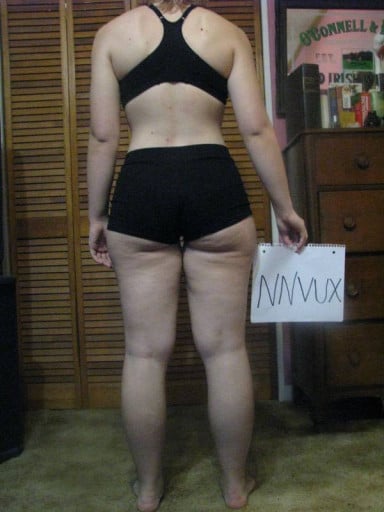 A progress pic of a 5'5" woman showing a snapshot of 147 pounds at a height of 5'5