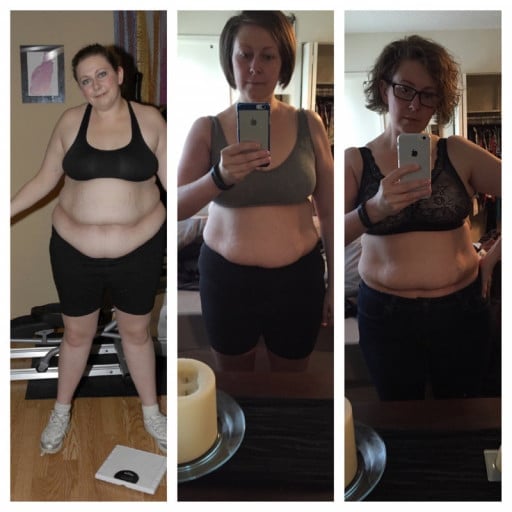 A progress pic of a 5'9" woman showing a fat loss from 271 pounds to 199 pounds. A net loss of 72 pounds.