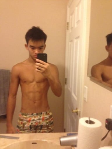 A before and after photo of a 5'6" male showing a weight bulk from 115 pounds to 123 pounds. A net gain of 8 pounds.