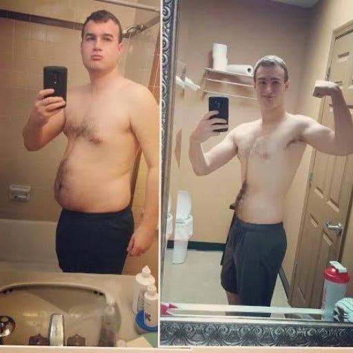 A picture of a 5'11" male showing a weight loss from 211 pounds to 175 pounds. A net loss of 36 pounds.