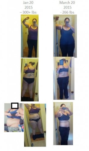 Progress Pics of 36 lbs Fat Loss 5 foot 10 Female 302 lbs to 266 lbs