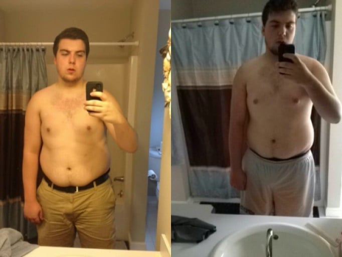A picture of a 6'1" male showing a weight loss from 255 pounds to 239 pounds. A net loss of 16 pounds.