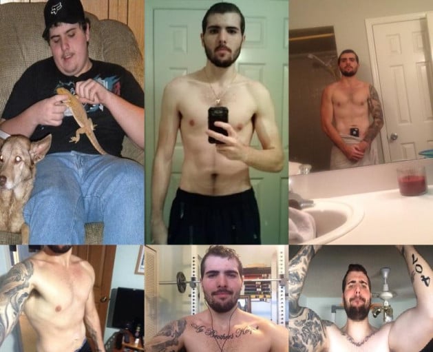 A progress pic of a 5'10" man showing a fat loss from 280 pounds to 170 pounds. A total loss of 110 pounds.