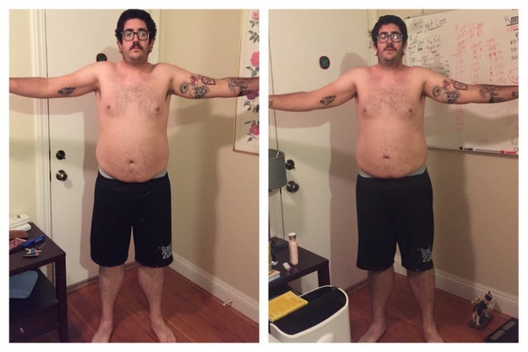 A before and after photo of a 6'1" male showing a weight reduction from 257 pounds to 247 pounds. A total loss of 10 pounds.