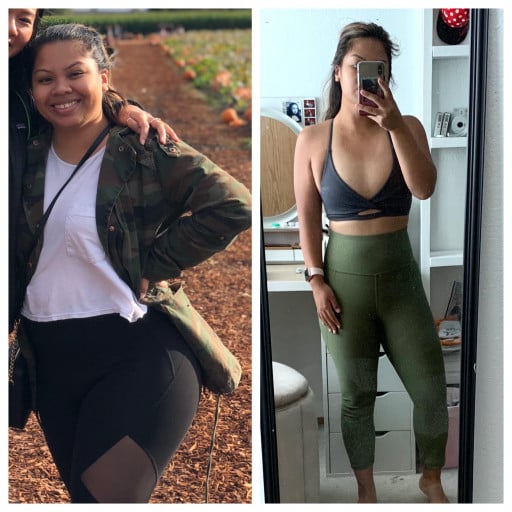 4'11 Female Before and After 42 lbs Weight Loss 175 lbs to 133 lbs