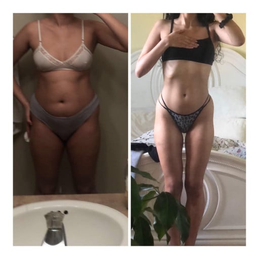 Before and After 29 lbs Fat Loss 5'5 Female 139 lbs to 110 lbs