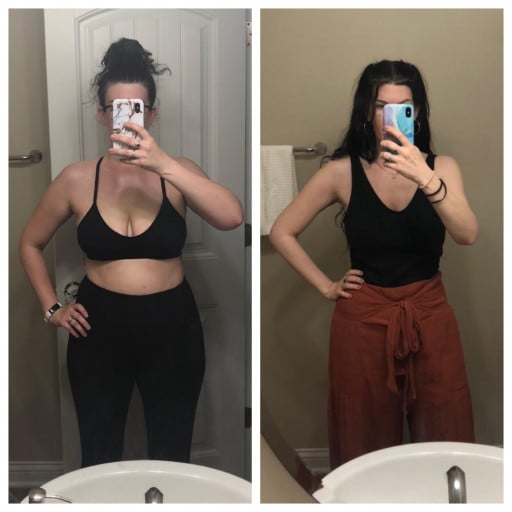Before and After 30 lbs Fat Loss 5 feet 7 Female 160 lbs to 130 lbs