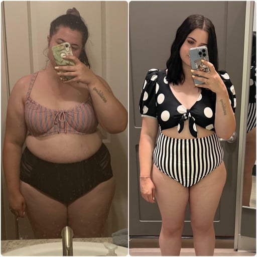 Before and After 75 lbs Weight Loss 5 foot 6 Female 270 lbs to 195 lbs
