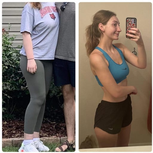 Before and After 42 lbs Fat Loss 6 foot Female 190 lbs to 148 lbs