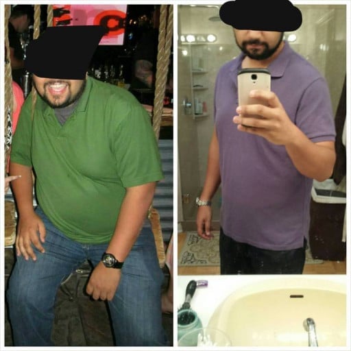 A picture of a 5'9" male showing a weight loss from 280 pounds to 199 pounds. A total loss of 81 pounds.