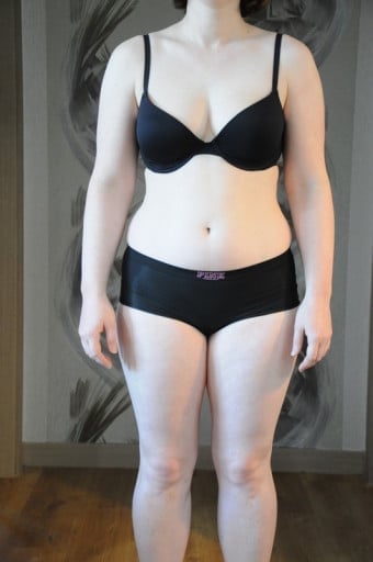 A progress pic of a 5'3" woman showing a snapshot of 145 pounds at a height of 5'3