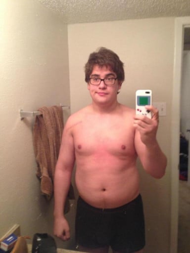 A before and after photo of a 5'10" male showing a weight bulk from 185 pounds to 230 pounds. A respectable gain of 45 pounds.