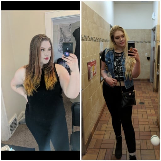 A picture of a 6'0" female showing a weight loss from 280 pounds to 214 pounds. A respectable loss of 66 pounds.