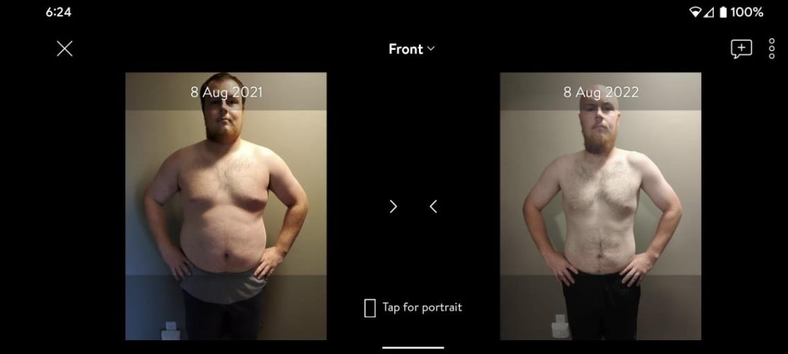 A photo of a 6'0" man showing a weight cut from 260 pounds to 200 pounds. A net loss of 60 pounds.