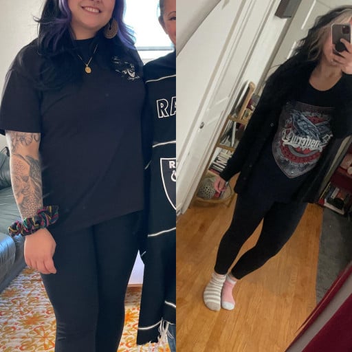 Before and After 53 lbs Fat Loss 5 foot 3 Female 215 lbs to 162 lbs