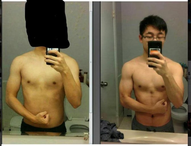 A before and after photo of a 5'1" male showing a muscle gain from 102 pounds to 115 pounds. A respectable gain of 13 pounds.