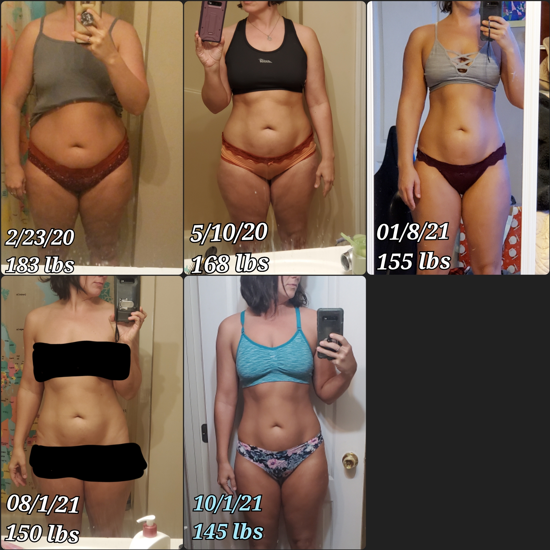 40 lbs Weight Loss Before and After 5 foot 6 Female 185 lbs to 145 lbs