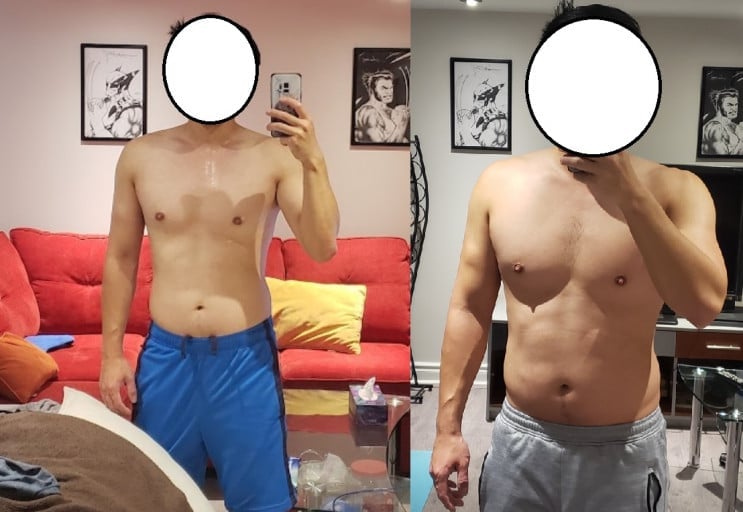 25 lbs Muscle Gain Before and After 5 foot 9 Male 150 lbs to 175 lbs