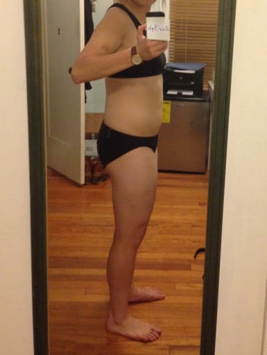 A photo of a 5'7" woman showing a snapshot of 160 pounds at a height of 5'7