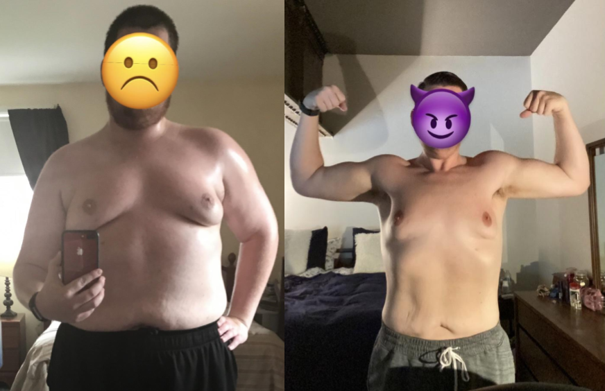 Before and After 70 lbs Fat Loss 6 foot Male 280 lbs to 210 lbs