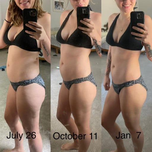 Progress Pics of 23 lbs Fat Loss 5 feet 4 Female 148 lbs to 125 lbs