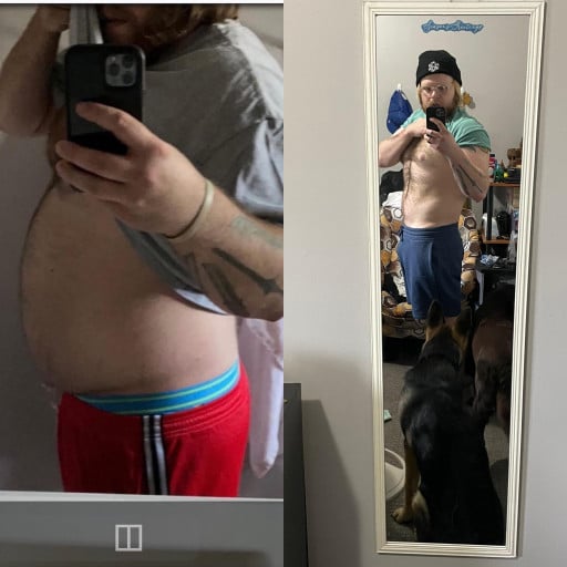 5'11 Male Before and After 71 lbs Fat Loss 300 lbs to 229 lbs