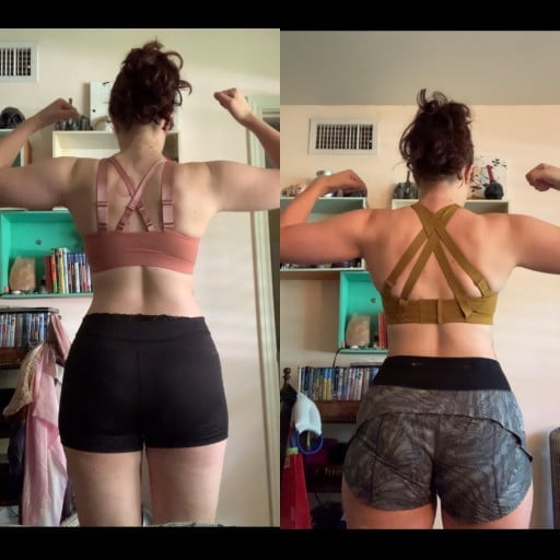 Before and After 5 lbs Muscle Gain 5 foot 9 Female 160 lbs to 165 lbs