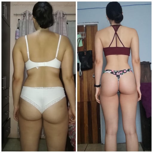 Before and After 55 lbs Fat Loss 5 feet 7 Female 187 lbs to 132 lbs