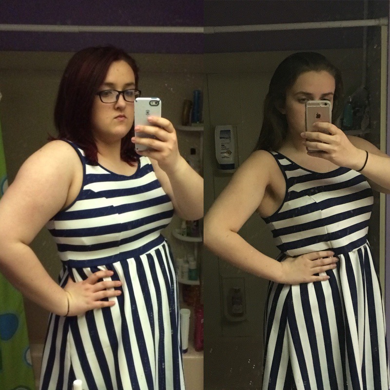 5 foot 10 Female Before and After 80 lbs Weight Loss 275 lbs to 195 lbs