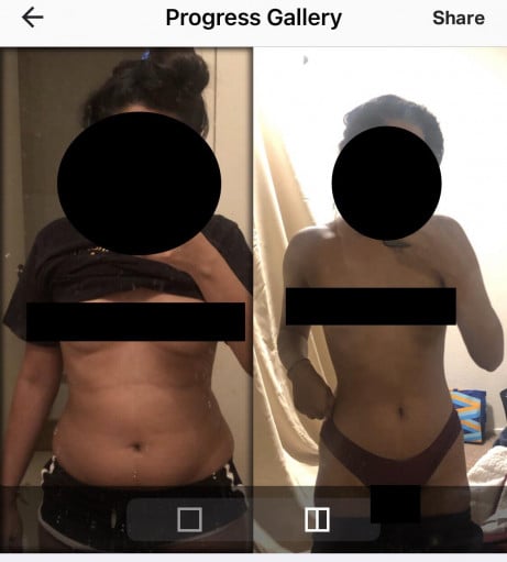 Before and After 23 lbs Fat Loss 5 foot 2 Female 131 lbs to 108 lbs